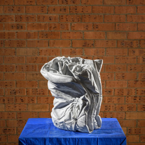 Alex Seton, Folded Zodiac n°01, 2015, Bianca carrara, tarp, rope, spigot, 56 x 42 x 35 cm