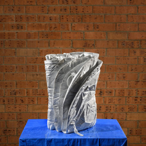 Alex Seton, Folded Zodiac n°02, 2015, Bianca carrara, tarp, rope, spigot, 56 x 42 x 35 cm