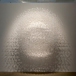Seon-Ghi Bahk, An Aggregation, 2013, Acrylic beads and nylon thread, 150 x 35 x 230 cm, Private collection